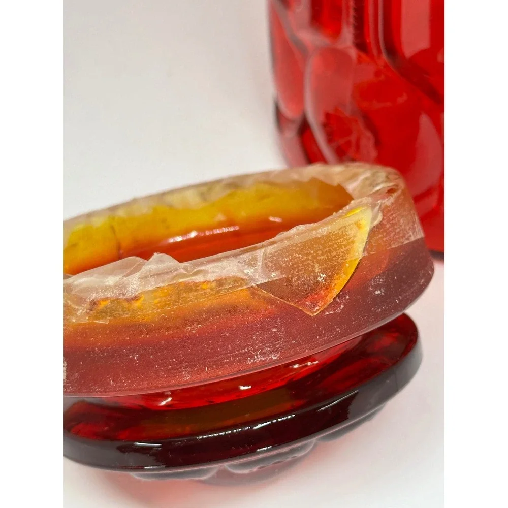 VTG LE Smith Canister Red Moon and Star Pattern Glass Kitchen Storage Jar 9.5in